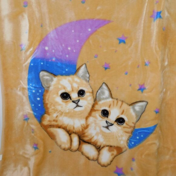 VTG 2005 Tan Tabby Cat Kitten Purple blue Moon Star Plush Fleece Blanket 53 x 42 - Picture 2 of 8